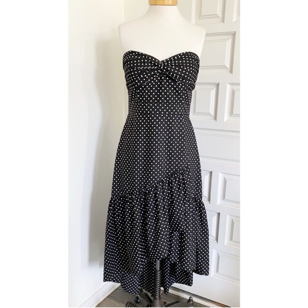 NWT Eliza J Strapless Black & White Polka Dot Dress Classic High-Low Size 10